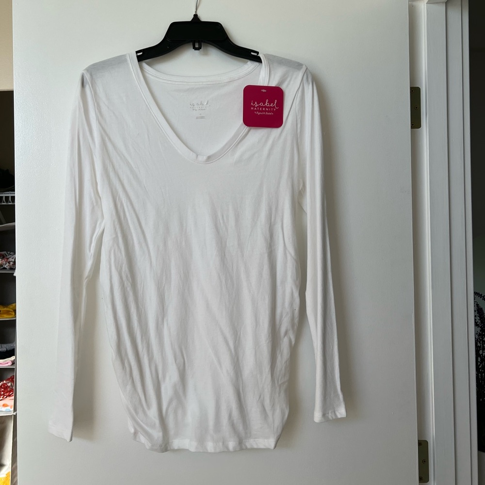 Long Sleeve White Maternity T-shirt